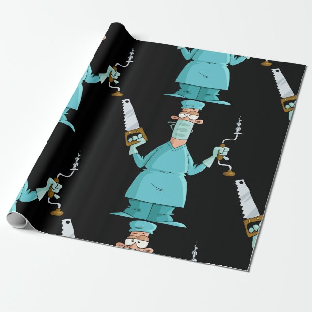 Funny Surgeon Cartoon Hilarious Medical Humour  Wrapping Paper (Unrolled)