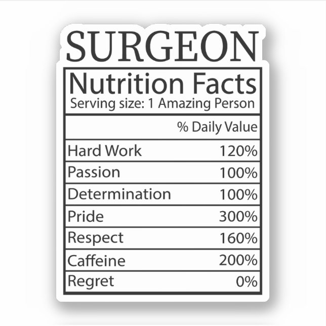 Funny Surgeon Nutrition Facts, Surgeon Gift (Front)