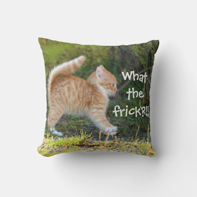 Funny Surprised Cat. What the frick? Cushion (Front)