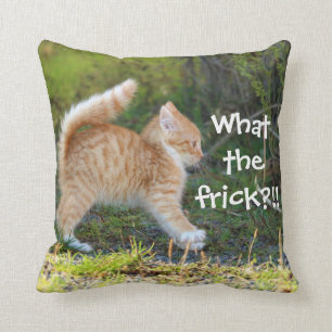 Funny Surprised Cat. What the frick? Cushion