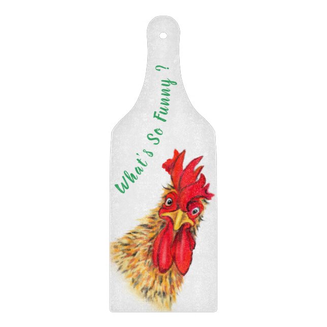 Funny Surprised Curious Rooster - Custom Text Cutting Board (Front)