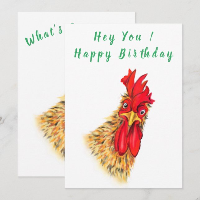 Funny Surprised Curious Rooster - Happy Birthday (Front/Back)