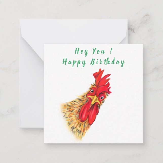 Funny Surprised Curious Rooster - Happy Birthday Card (Front)