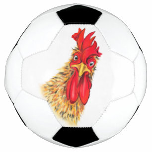 Funny Surprised Curious Rooster Soccer Ball