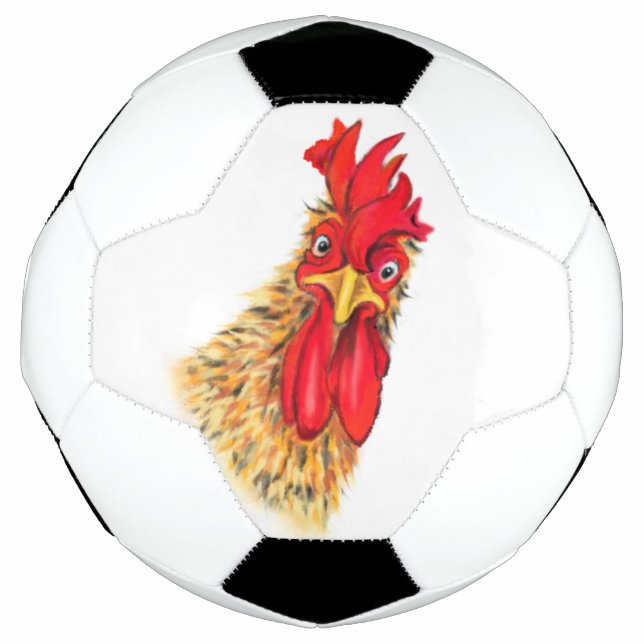 Funny Surprised Curious Rooster Soccer Ball (Front)