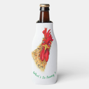 Funny Surprised Curious Rooster - What's So Funny Bottle Cooler