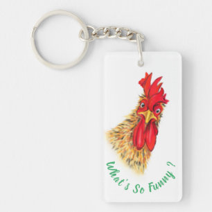 Funny Surprised Curious Rooster - What's So Funny Key Ring