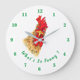 Funny Surprised Curious Rooster - What's So Funny  Large Clock