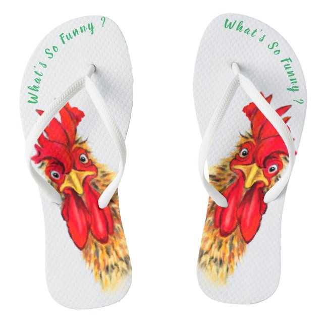 Funny Surprised Curious Rooster - What's So Funny  Thongs (Footbed)