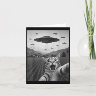 Funny Surprised Ed Cat Selfie With Alien Ufo Cat U Card