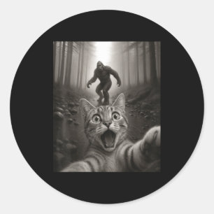 Funny Surprised Ed Cat Selfie With Bigfoot Sasquat Classic Round Sticker