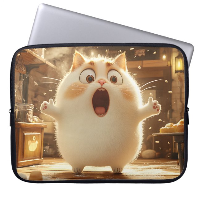 FUNNY SURPRISED FAT KITTY CAT LAPTOP SLEEVE (Front)