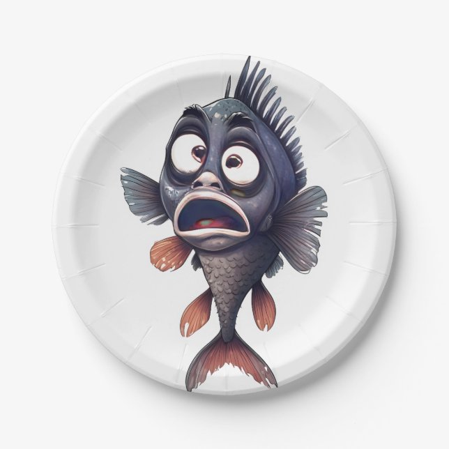 Funny Surprised Fish – Cartoon Fish Plate Design (Front)