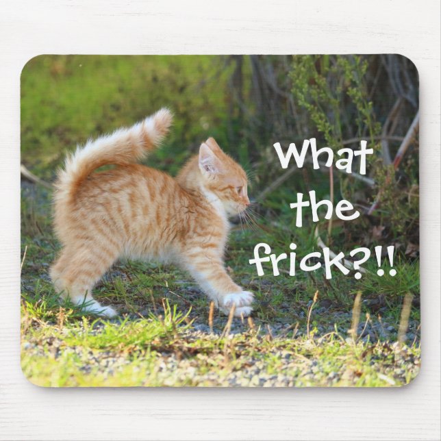 Funny Surprised Ginger Kitten. What the frick? Mouse Pad (Front)
