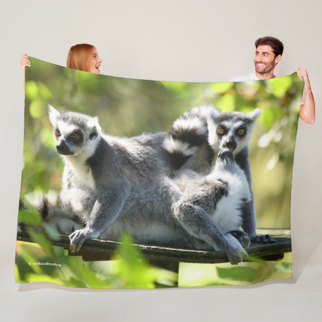 Funny Surprised Lemurs of Madagascar Fleece Blanket (In Situ)