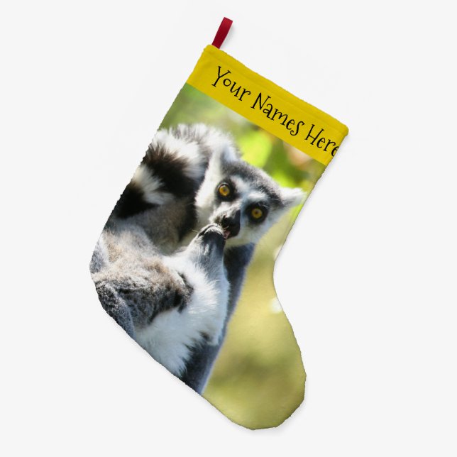 Funny Surprised Lemurs of Madagascar Large Christmas Stocking (Front (Hanging))