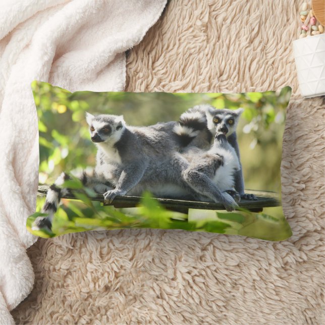 Funny Surprised Lemurs of Madagascar Lumbar Cushion (Blanket)