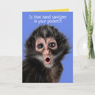 Funny Surprised Monkey Hand Sanitizer Greeting Card