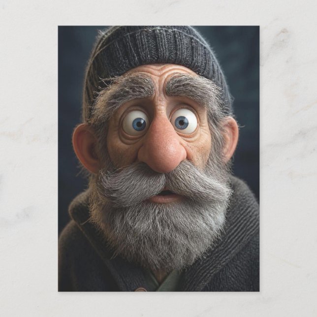 Funny Surprised Old Man Claymation Illustration Postcard (Front)