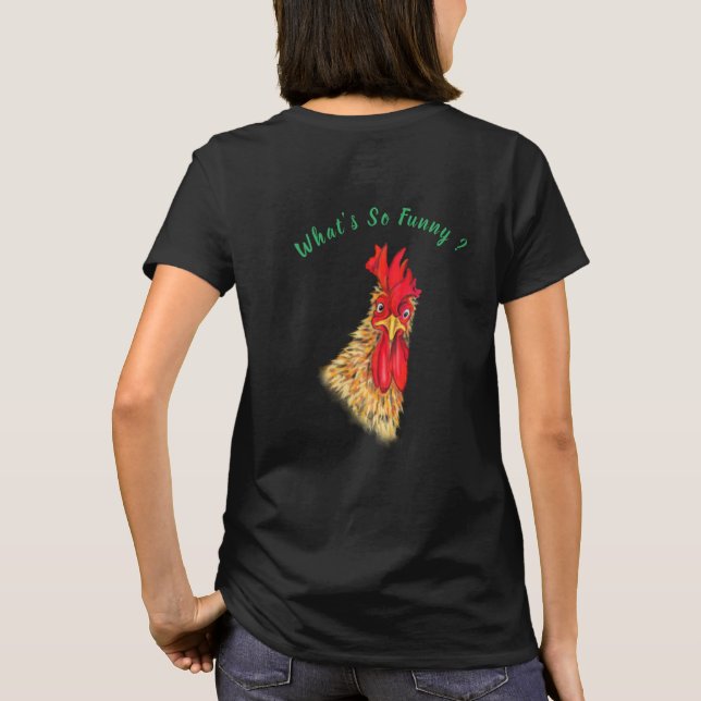 Funny Surprised Rooster T-Shirt - Custom Text (Back)