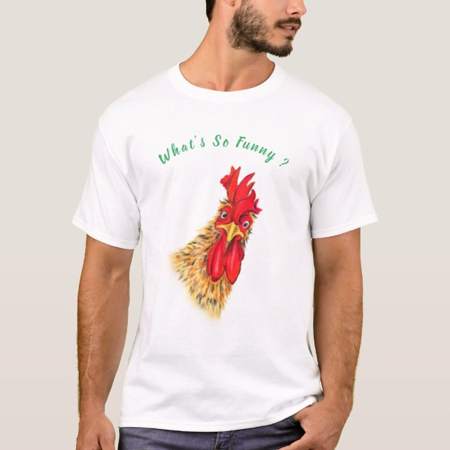Funny Surprised Rooster T-Shirt - Custom Text (Front)