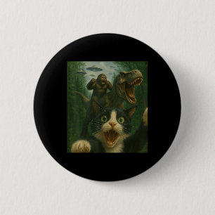 Funny Surprised Scared Cat Selfie T-rex Dinosaur B 6 Cm Round Badge