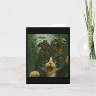 Funny Surprised Scared Cat Selfie T-rex Dinosaur B Card