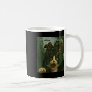 Funny Surprised Scared Cat Selfie T-rex Dinosaur B Coffee Mug