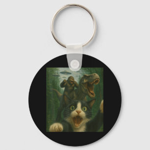 Funny Surprised Scared Cat Selfie T-rex Dinosaur B Key Ring
