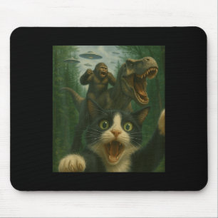 Funny Surprised Scared Cat Selfie T-rex Dinosaur B Mouse Pad