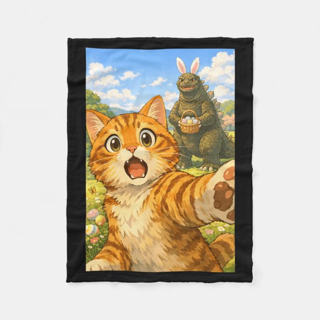 Funny Surprised Scared Cat Selfie with Easter Fleece Blanket (Front)