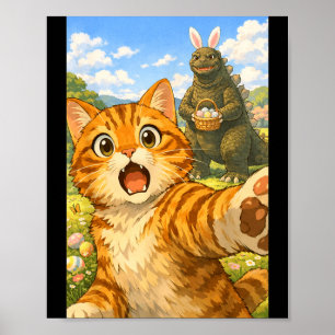 Funny Surprised Scared Cat Selfie with Easter Poster