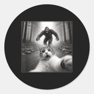 Funny Surprised Scared Cat Selfie with Sasquatsch Classic Round Sticker
