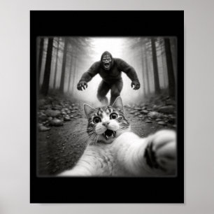 Funny Surprised Scared Cat Selfie with Sasquatsch Poster