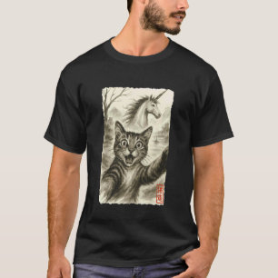 Funny Surprised Scared Cat Taking Selfie with Unic T-Shirt