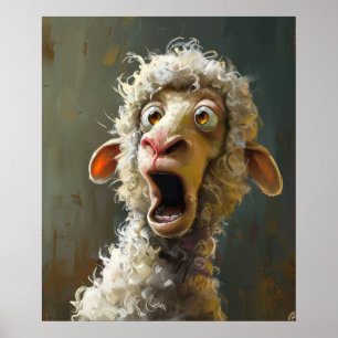 Funny Surprised Sheep Whimsical Animal Expression Poster