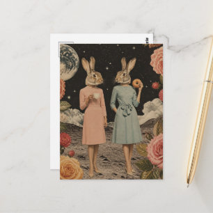 Funny Surreal Rabbit ladies breakfast collage Postcard