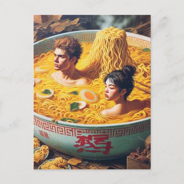 Funny Surreal Ramen Hot Tub Postcard (Front)