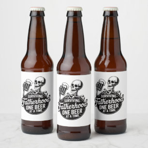Funny Surviving Fatherhood One Beer Skeleton Bottle Label