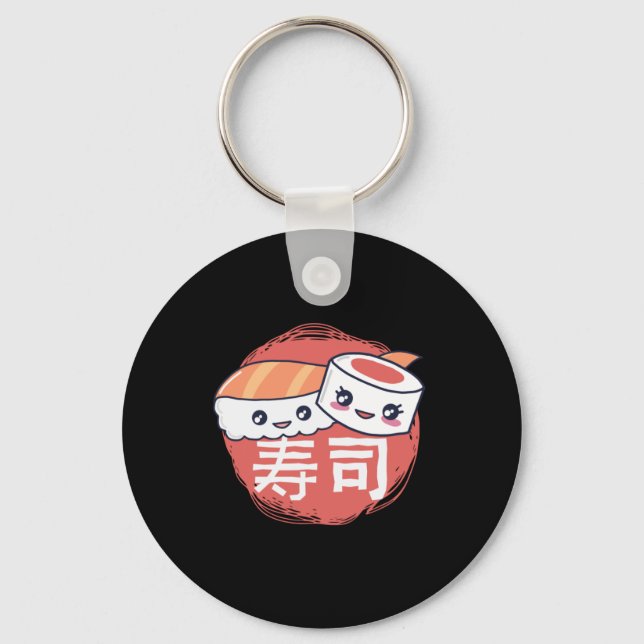 Funny Sushi Cartoon Design Key Ring (Front)