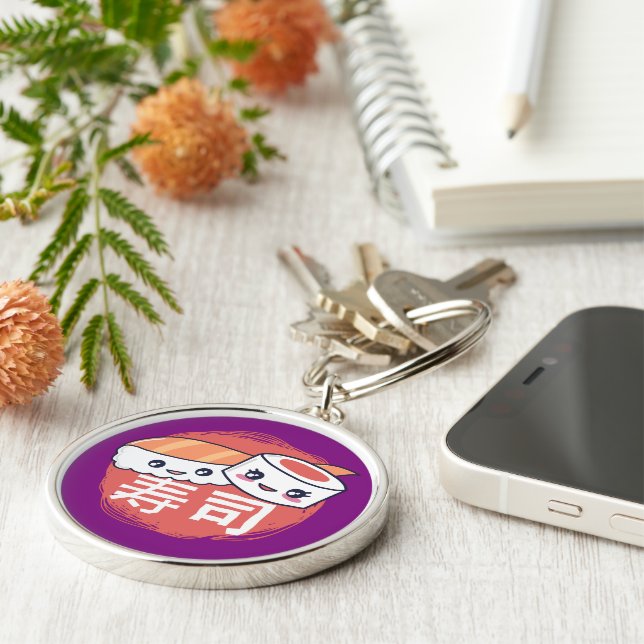 Funny Sushi Cartoon Design Key Ring (Side)