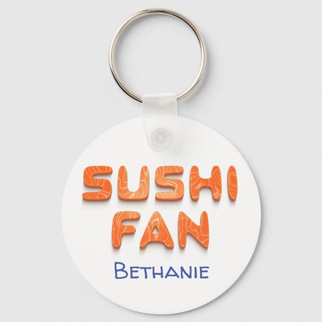 Funny sushi fan fish typography key ring (Front)