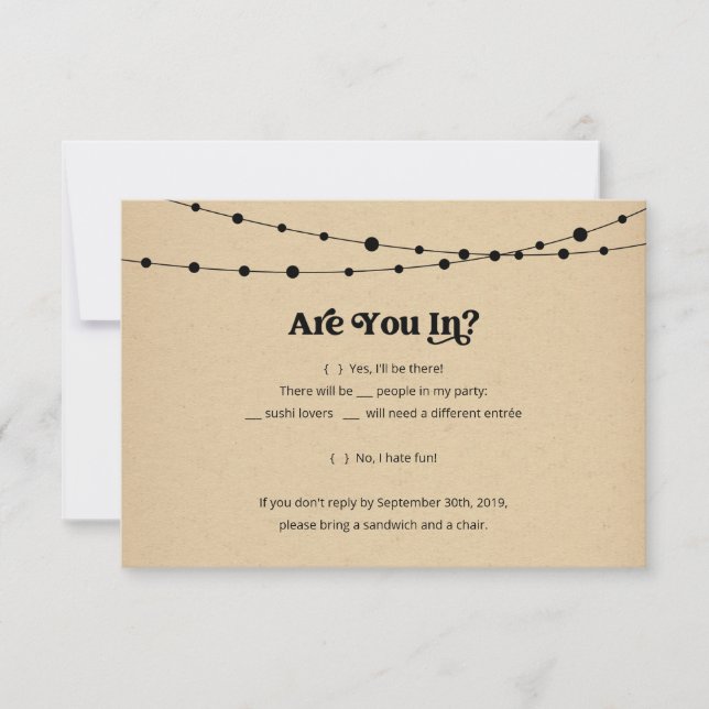 Funny Sushi Invitation Reply Card Insert - Kraft (Front)