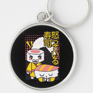 Funny Sushi Karate Fighters Cartoon Design Key Ring