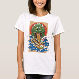 Funny Sushi Lover Monster Cartoon Illustration T-Shirt