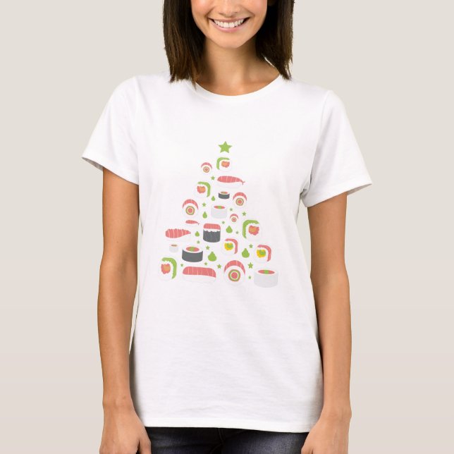 Funny Sushi Lovers Christmas Tree Add Text T-Shirt (Front)