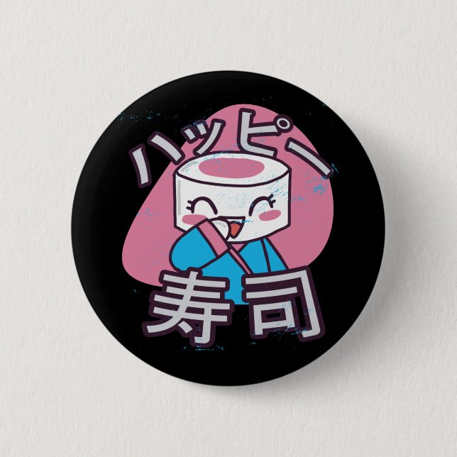 Funny Sushi Master Cartoon Design 6 Cm Round Badge (Front)