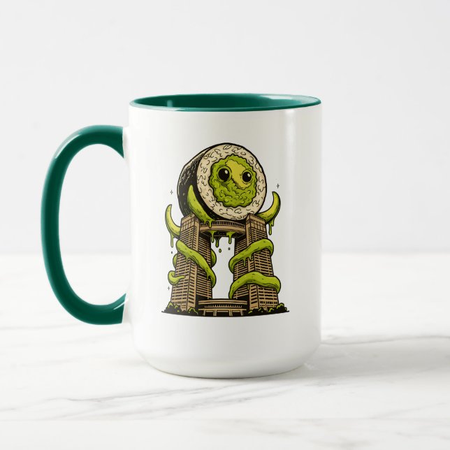 Funny Sushi Monster Kaiju Urban Attack Design Mug (Left)
