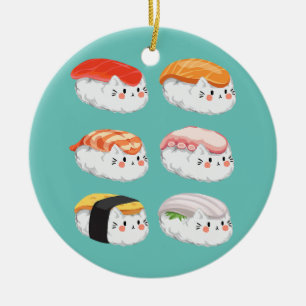 Funny Sushi Sixpack Cats for all Cat Lovers  Ceramic Ornament