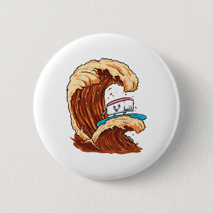Funny Sushi Surfer Riding Soy Sauce Wave Art  6 Cm Round Badge